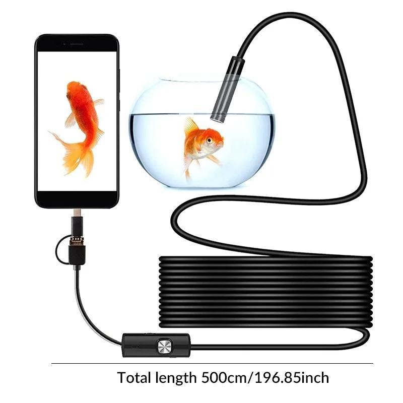 USB Endoscope Borescope, Multipurpose 6 LED Waterproof Snake Camera for Android Micro USB Type-C, Car Inspection Tool