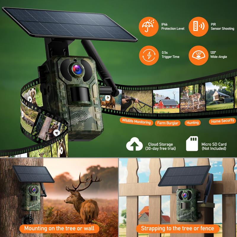 TC25 2K 4G LTE Cellular Trail Camera Solar Power Wildlife Camera with Motion Detection and Instant Notification