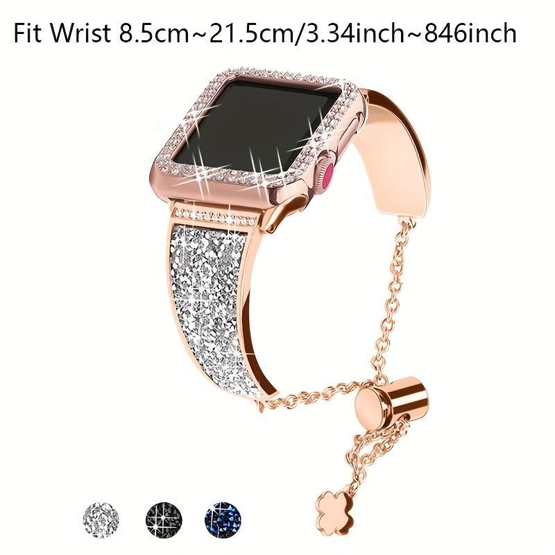 Artificial Rhinestone Watch Band & Watch Case Set, 1 Count Fashionable Watch Band & 1 Watch Case, Smart Watch Accessories for Women & Girls