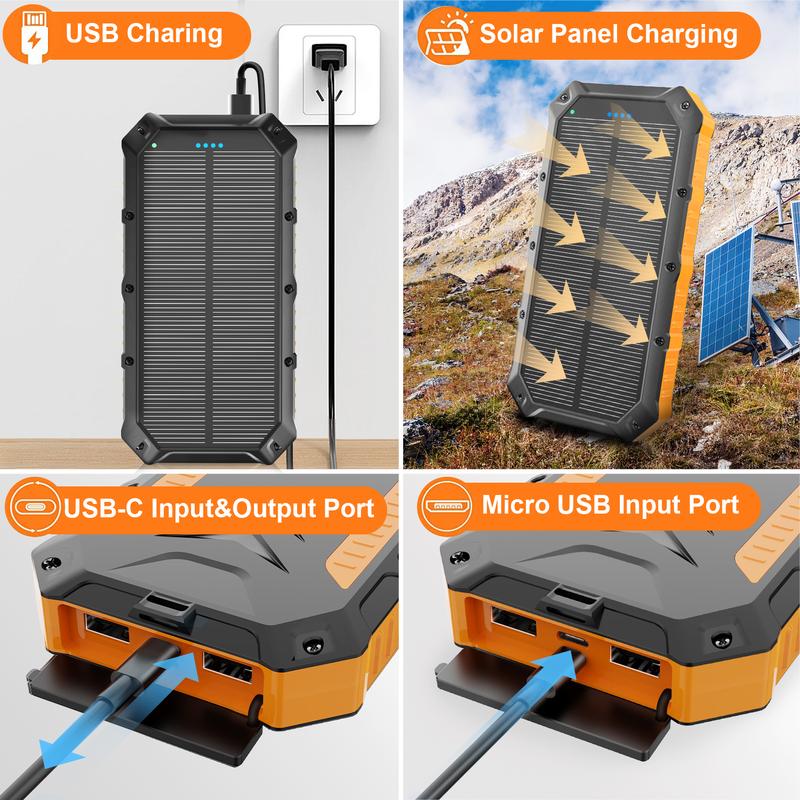 Summer Sale!  42800mAh Portable Charger featuring QC 3.0 Fast Charging, 15W 4 Ports USB C Battery Pack. Power your outdoor adventures with solar energy! Includes built-in Dual LED Flashlights for enhanced outdoor use during camping and travel.