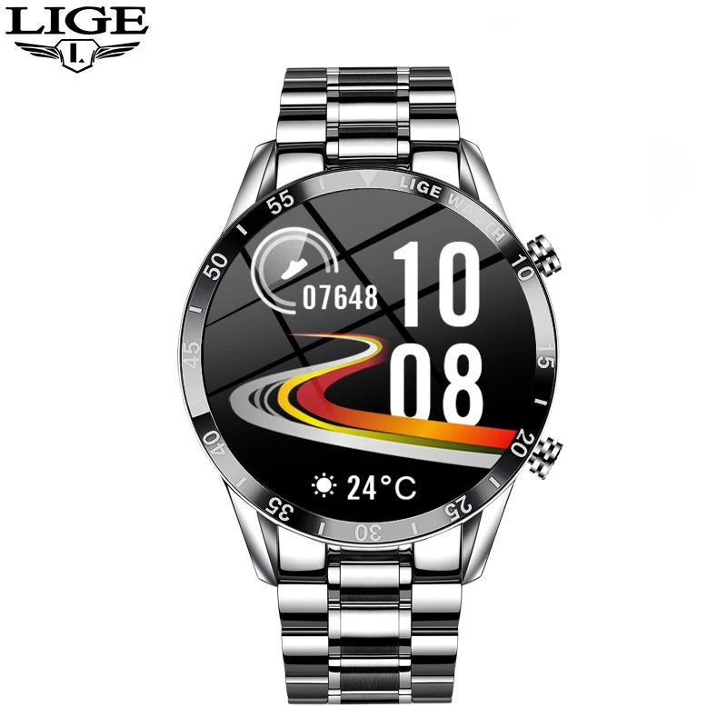 LIGE Luxury Full Circle Touch Screen Men Smart Watch Bluetooth Call Steel Band Waterproof Sports Fitness Watch For Android IOS