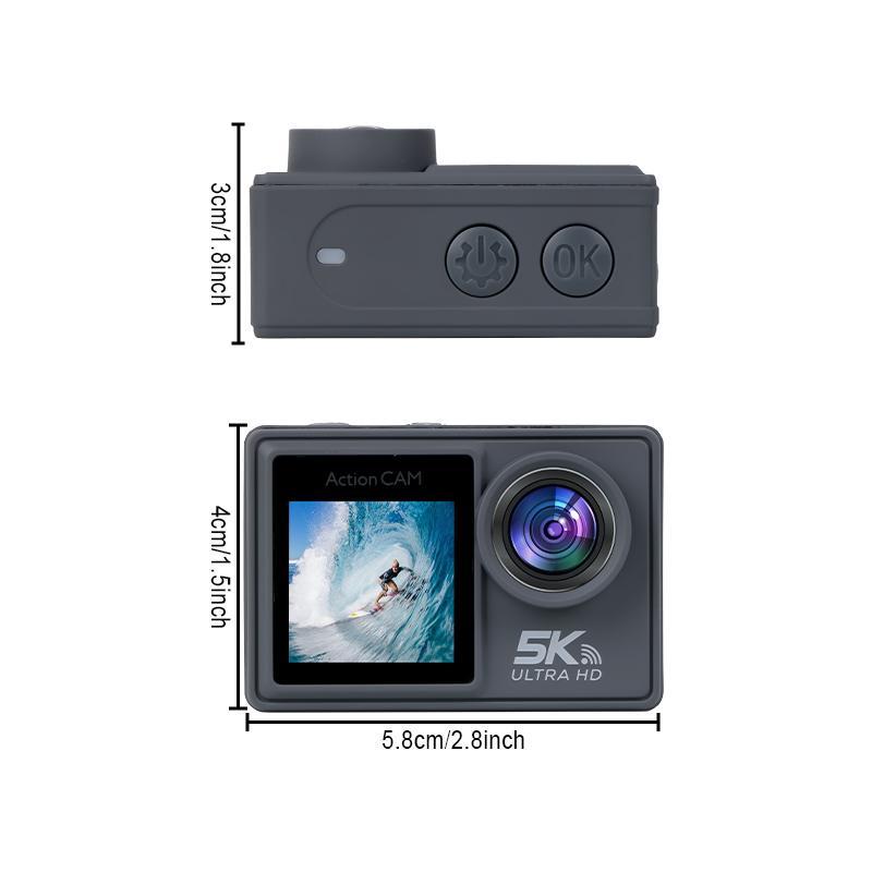 5K 30FPS 50MP EIS Anti-Shake Sports Camera (1 Count), Waterproof Camera with Remote Control, Portable 4K Handheld Camera for Travel