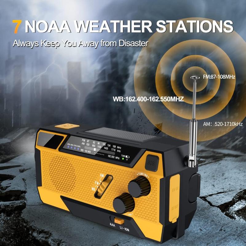 Emergency Weather Radio 7400mWh Emergency Crank Radio 3 in 1 Charging Cable Hand Crank Solar Radio with NOAA AM FM Power Bank SOS Alert Flashlight for Emergency Camping Storm Survival