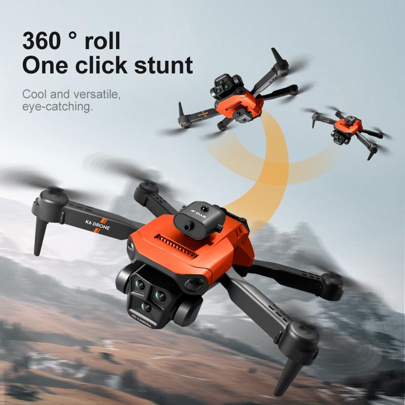 Upgraded 4K UAV 4-Way Automatic Obstacle Avoidance Foldable 3 Camera K6 Max UAV, Real-Time Video, Customizable Route, One-Click Takeoff and Landing Obstacle Avoidance, Suitable for Christmas, Halloween and Thanksgiving Gifts