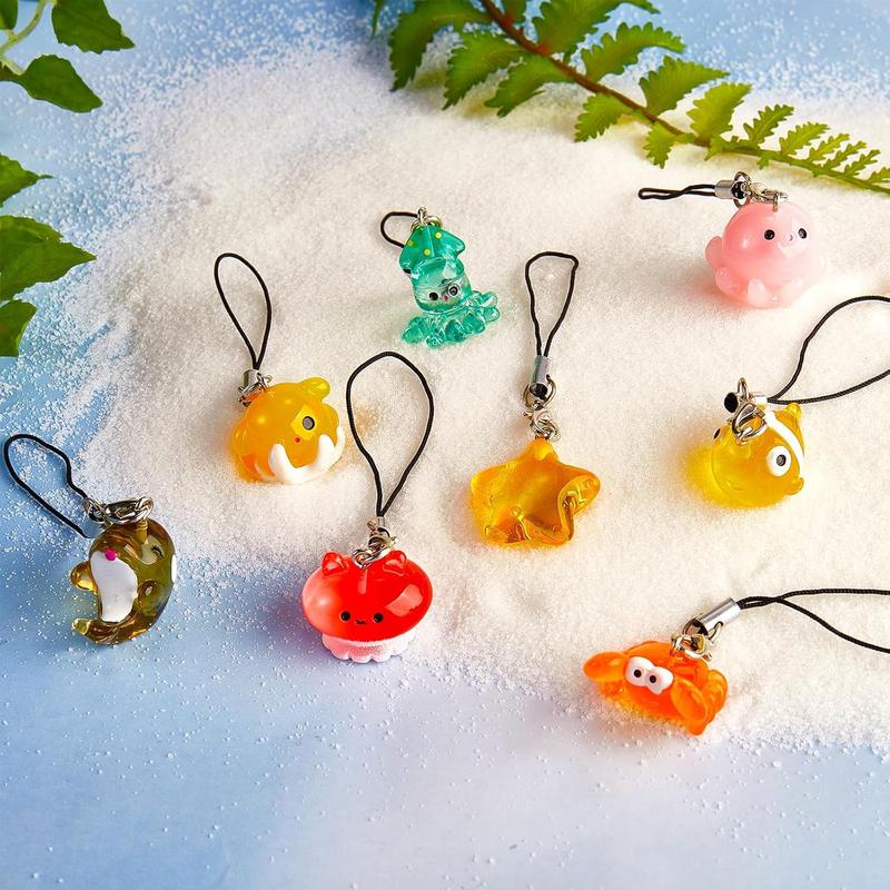 11Pcs Resin Ocean Animal Phone Strap Charms Pendants Decoration Kawaii Cell Phone Bag Charms