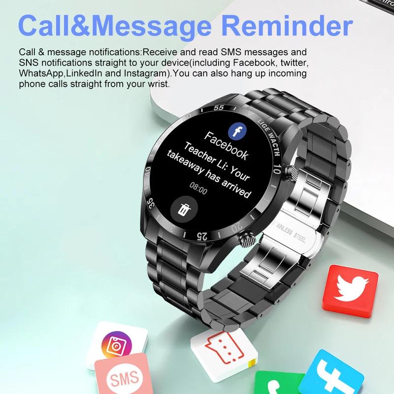 LIGE Luxury Full Circle Touch Screen Men Smart Watch Bluetooth Call Steel Band Waterproof Sports Fitness Watch For Android IOS