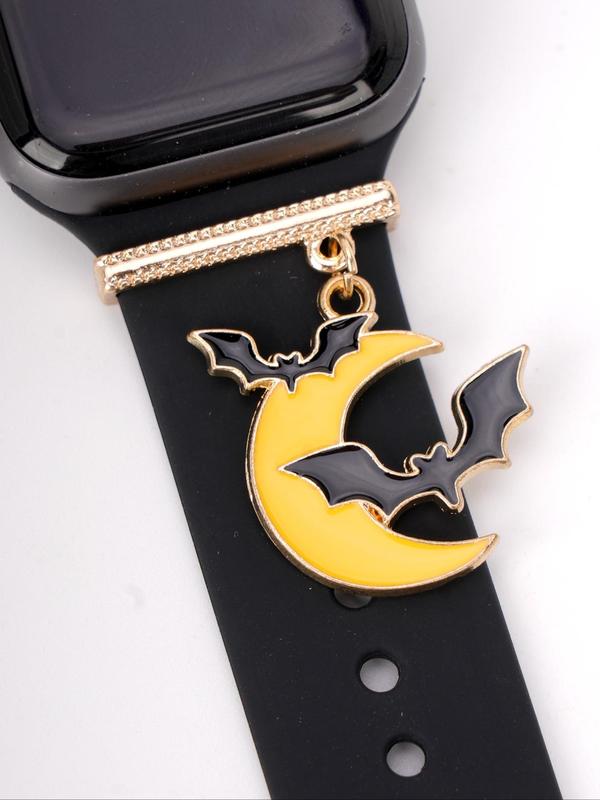 Moon & Bat Design Watch Band Charm, Compatible With Apple Galaxy Huawei Watch Band, Halloween Themed Watch Band Charm, Alloy Watch Accessories for Gift