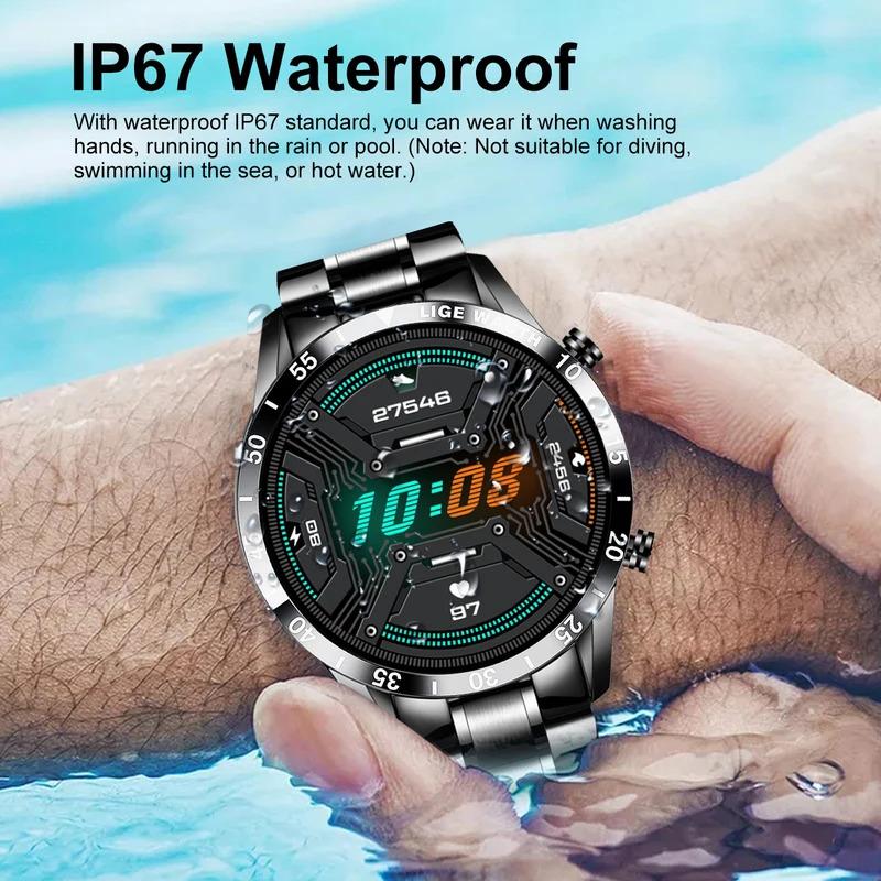 LIGE Luxury Full Circle Touch Screen Men Smart Watch Bluetooth Call Steel Band Waterproof Sports Fitness Watch For Android IOS