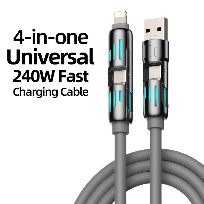 6.6ft 240W 4-in-1 USB Charging Cable - m fish Fast Charging for A+ TYPE C and Lightning fast charge for iphone 13 14 15 16，ipad,huawei，Android