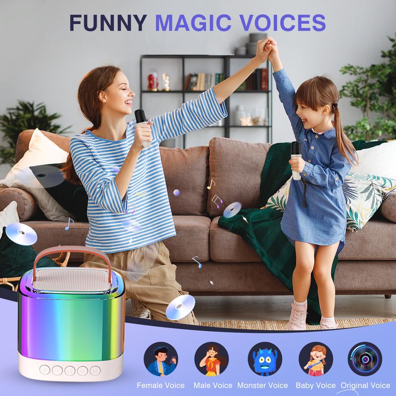 2024 new portable karaoke, Bluetooth dual microphone super sound, wireless free singing non-stop. The mini body has great energy, and the colorful lights flicker to add childlike fun Card Card Compact Digital Mobile Smartphone Audio Rechargeable Birthday