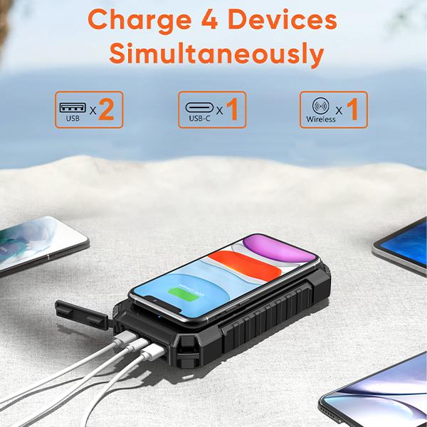 Cyber Monday Sale - Solar Power Bank 26800mAh, Wireless Portable Charger Fast Charge 3.0A Solar Charger External Battery with 4 Outputs & Flashlight for Phone, Tablet and Camping Outdoors