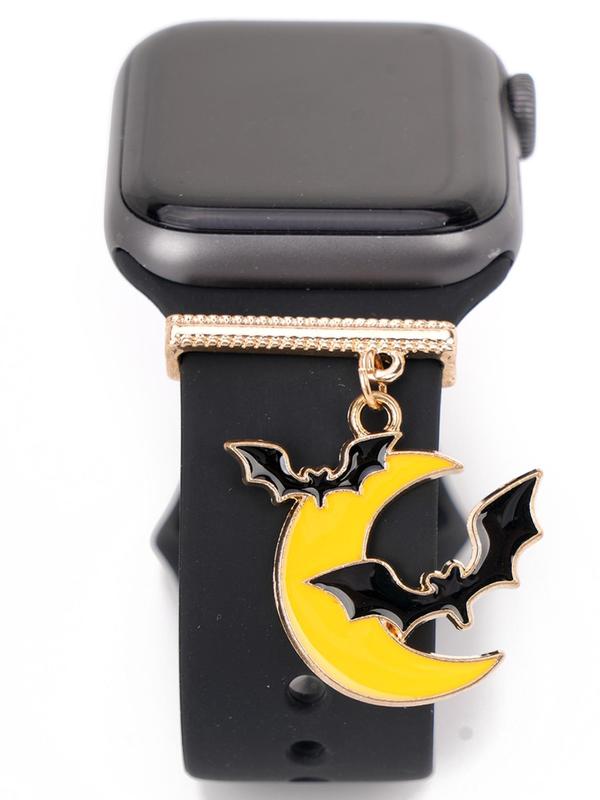 Moon & Bat Design Watch Band Charm, Compatible With Apple Galaxy Huawei Watch Band, Halloween Themed Watch Band Charm, Alloy Watch Accessories for Gift