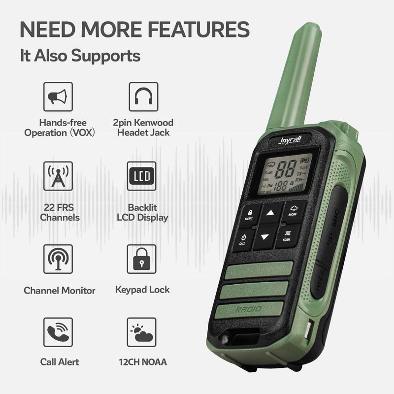 Rechargeable Walkie Talkies for Adults and Kids - Long Range, NOAA Alert, VOX, Clear Sound, Noise Reduction, LED Flashlight, 22 Channels & 99 CTCSS, for Camping, Hiking, Cruise Audio Button  Lcd Charging