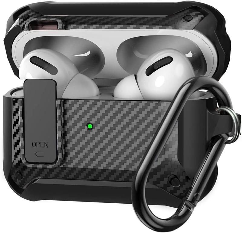 for Airpods Pro 2 1 Gen Case Cover with Lock (2019 2022 2023), Rugged Locking Case for Airpod Pro 2nd 1st Generation Shockproof Armor Protective  for  iPod Pro, Black