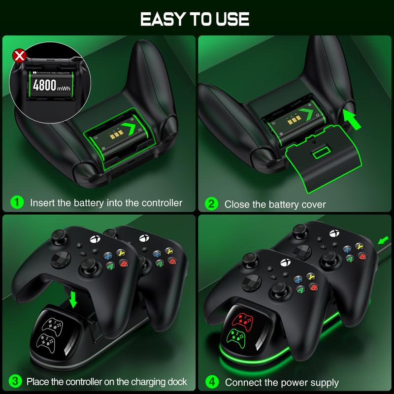 ESYWEN Xbox Controller Charging Station for Xbox Series X|S Xbox one Elite, Xbox Series X Controller Charger with 2x4800mWh Rechargeable Battery Packs