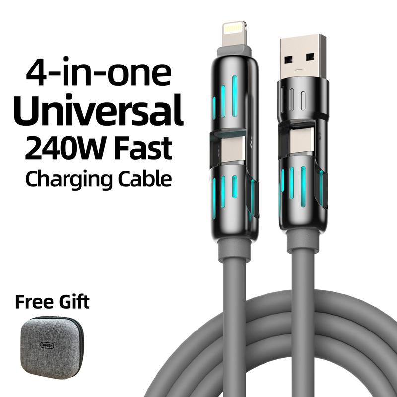 MFish 240W 4-in-One USB Charging Cable (+Free Storage Bag), Fast Charging,USB A+TYPE C+ Lightning Multi Functional Aluminum Alloy, Smartphone