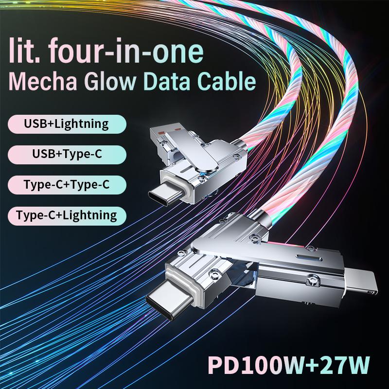 100W 4-in-1 USB C Cable,  USB A + TYPE C + Lightning, Multi-functional Aluminum Alloy, Compatible