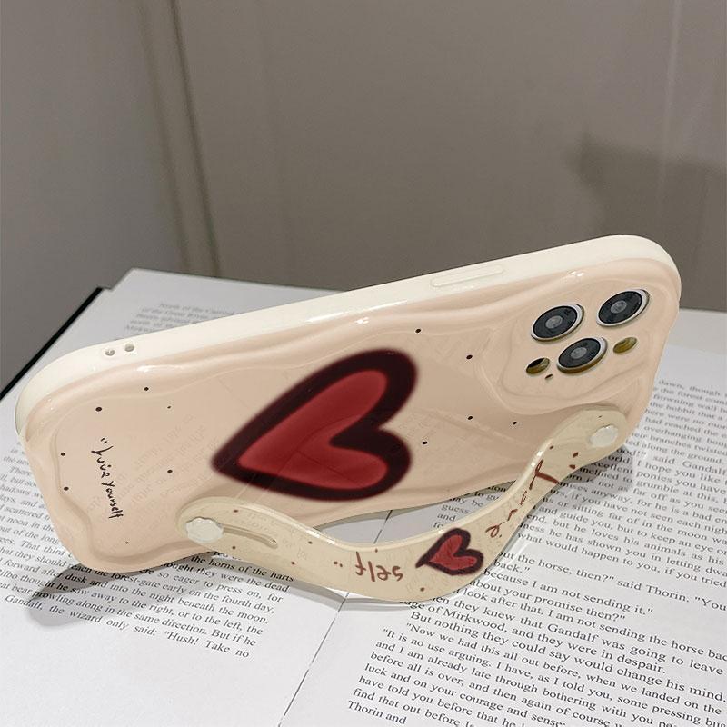 Creative Heart Pattern Phone Case with Wristband, Decorative Phone Protector Cover, Fashion Phone Accessories Compatible with iPhone 15 14 13 12 11 8 7 Series