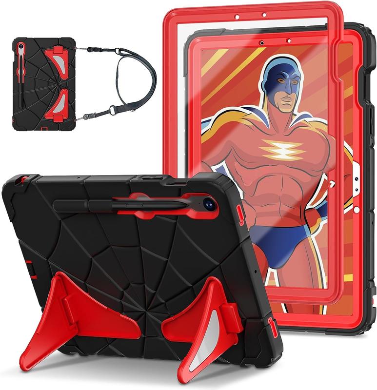 Spider Net Kids Case for iPad 10th 10.9 Inch, iPad 9th 8th 7th 10.2 Inch, Galaxy Tab A9 Plus S9 S9 FE 11 Inch 2023 with Screen Protector Pen Holder, Shockproof & Protective.