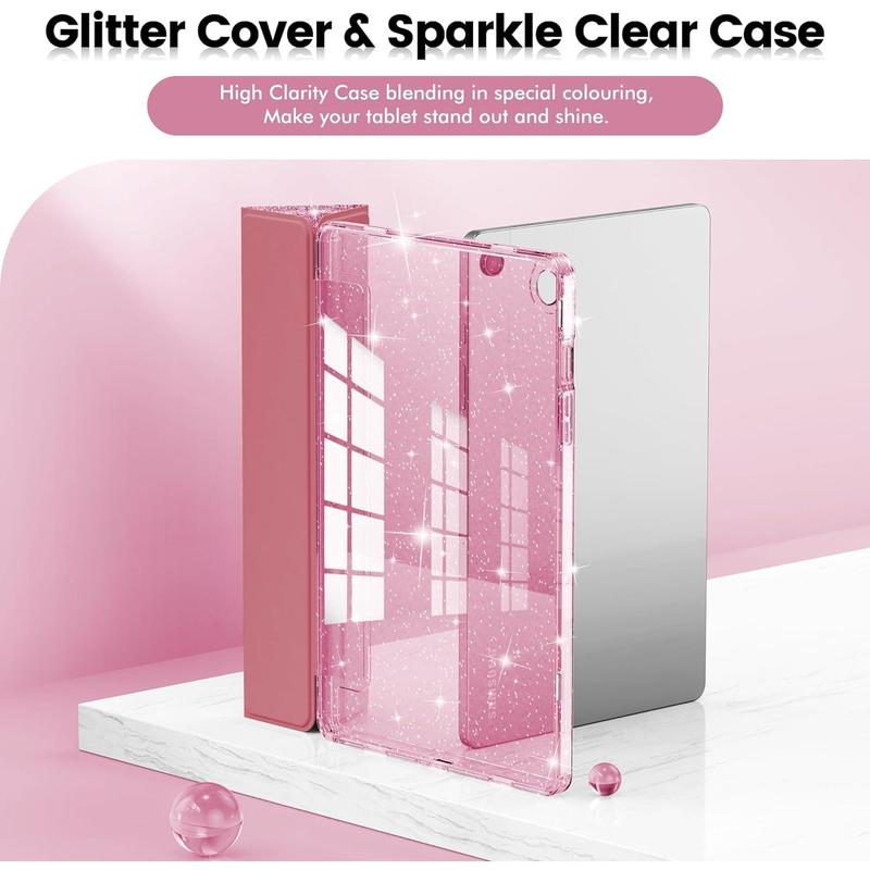 Case for Galaxy Tab A9 Plus 5G, Glitter Cover with Sparkly Clear Back for Samsung Galaxy Tablet A9+ A9 Plus 11 Inch 2023 Model (SM-X210 X216 X218)[Auto Wake Sleep] for Girls Kids Pink