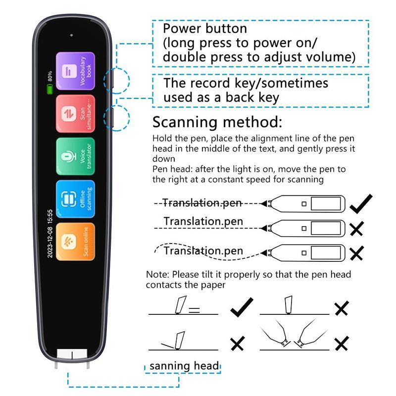 Christmas Gift Smart Translation Pen with HD – 134 Languages Two-Way Translation, 2.99-Inch Large Screen, Supports Online Scanning for 60 Languages, Ideal for Learning, Office, and Travel – Portable Digital Translator for Students and Professionals