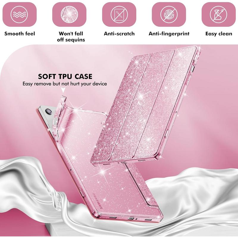 Case for Galaxy Tab A9 Plus 5G, Glitter Cover with Sparkly Clear Back for Samsung Galaxy Tablet A9+ A9 Plus 11 Inch 2023 Model (SM-X210 X216 X218)[Auto Wake Sleep] for Girls Kids Pink