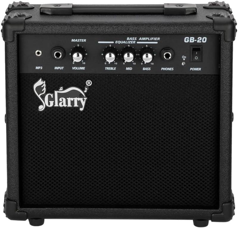 Glarry Electric Bass Combo Amp, Portable Amp with Headphone MP3 Input, 20W Practice Bass Guitar Amplifier Speaker Accessories with Bass, Volume, Treble, and Middle Controls Audio Noise Plastic Protection Socket Watts Smartphone