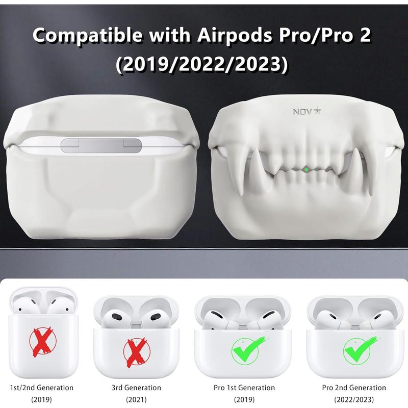 Compatible with Airpods Pro 2nd Generation Case Cover - Tigertooth Design for Airpods Pro Case Cover - Cool Silicone Protective Case for Airpods Pro 2 Case with Keychain (A-White)