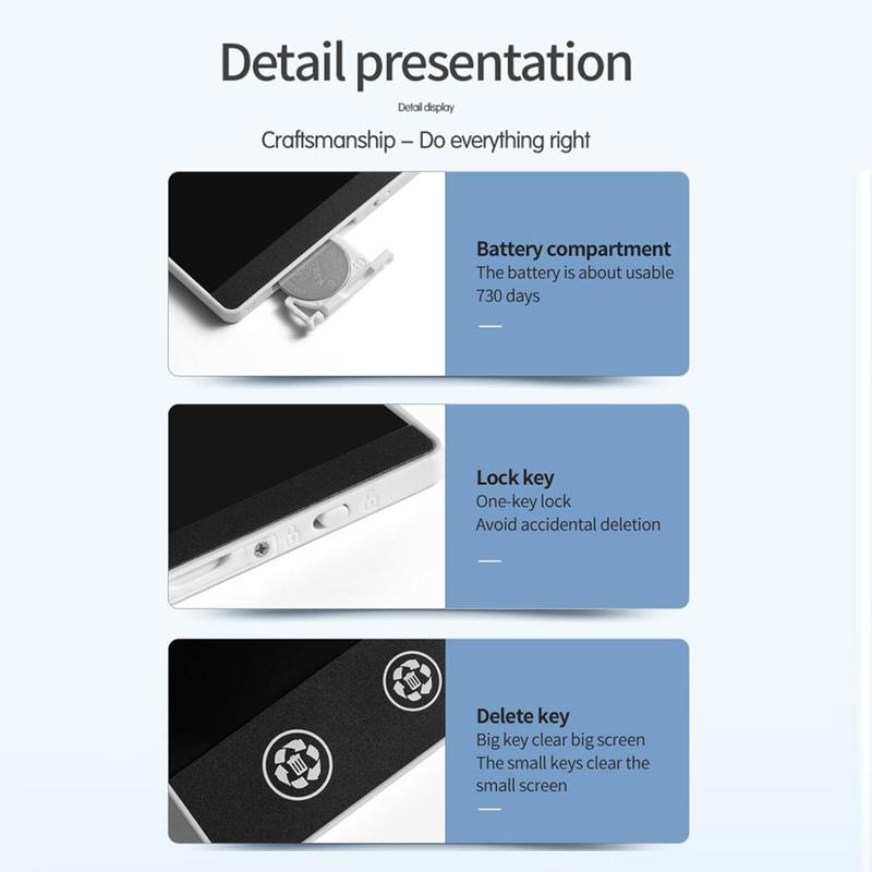 6.5 Inch Double-sided Full LCD Handwriting Board, Writing Tablet with One-Key Clear and Anti-delete Lock, High Resolution LCD Fog Film Handwriting Board ( include CR2016 Battery)