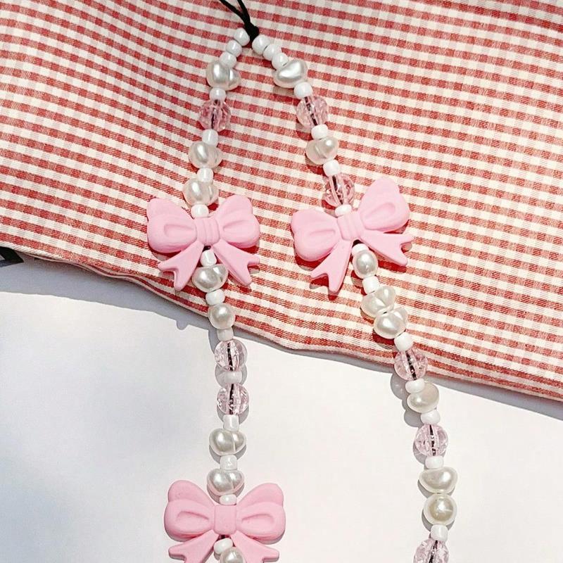 Cute Bowknot Design Beaded Phone Chain, Fashionable Phone Lanyard for Women & Girls, Phone Decoration Accessories for iPhone