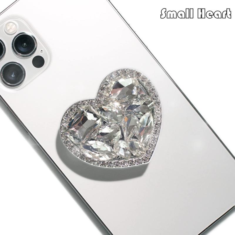 Heart Shaped Rhinestone Decor Phone Holder, Cute Mobile Phone Grip with Expanding Kickstand, Phone Accessories for Women & Girls