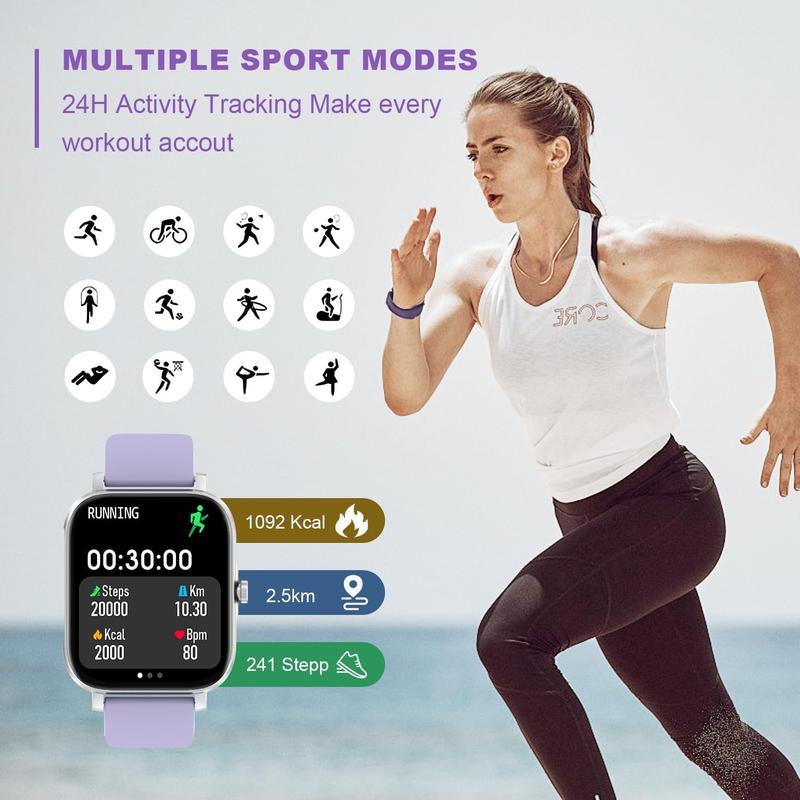 Smart Watch for Men Women Compatible with iPhone Samsung Android Phone 1.69 Full Touch Screen Watch IP68 Waterproof Bluetooh Fitness Tracker Smart Watch with Heart Rate Sleep Monitor (Purple)