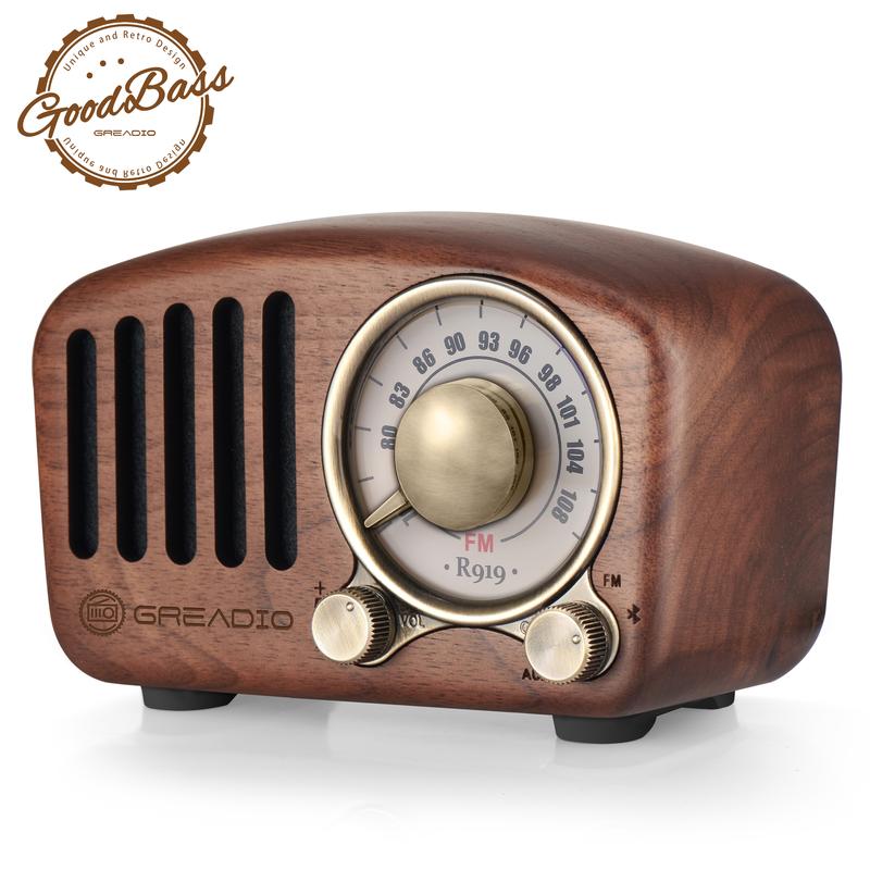 Vintage Greadio Walnut Wood 5.0Bluetooth Speaker Radio -Bass Enhancement,Hifi,Android ios Windows, MP3&FM Radio,TF card Audio viral Smartphone