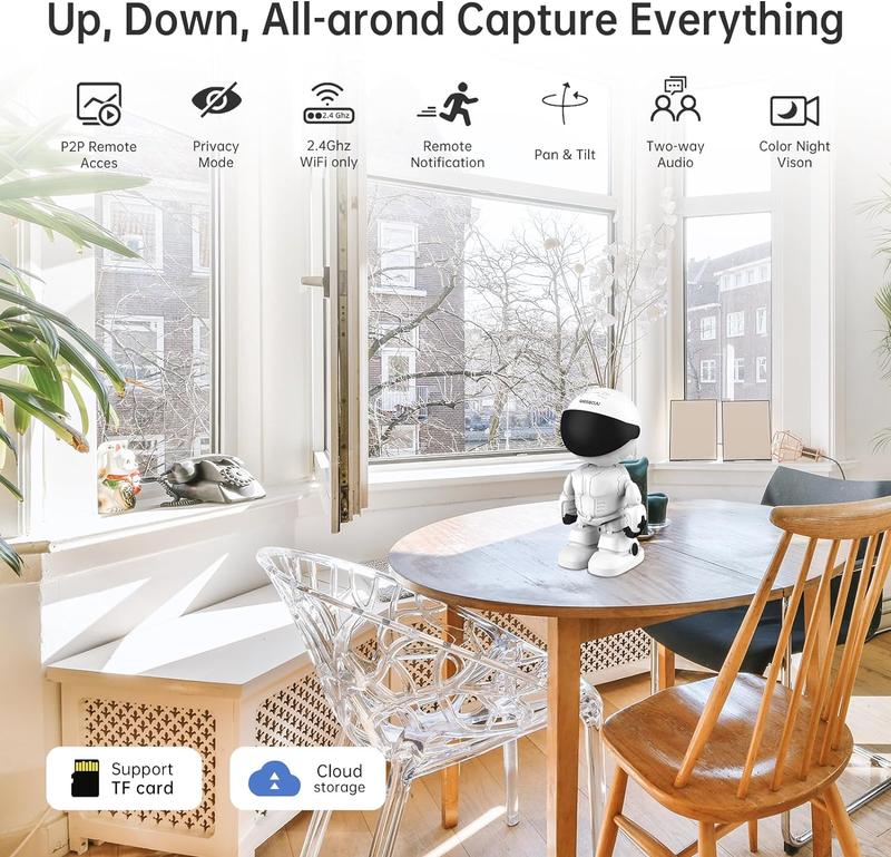 Pet Home Camera 3 Megapixel with Motion Detection HD Intelligent Robot Camera, Two-Way Voice Auto Tracking Function, Alarm Function, Night Vision Function, Pet Baby Indoor Special Camera,Hot selling pet camera