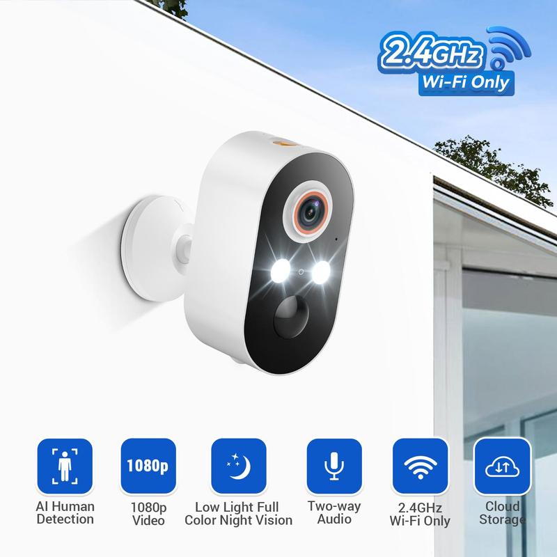 Wireless Outdoor Security Camera, AI Human Detection Security Camera, Full Color Night Vision Camera, Two-Way Communication Camera