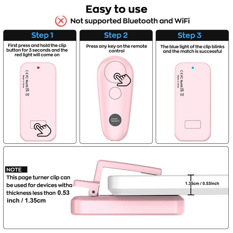 Remote Control Page Turner, Rechargeable E-book Reader Remote Control Trigger, Reading Novels Page Turner Clicker for iPad Tablets, Page Turning Tool