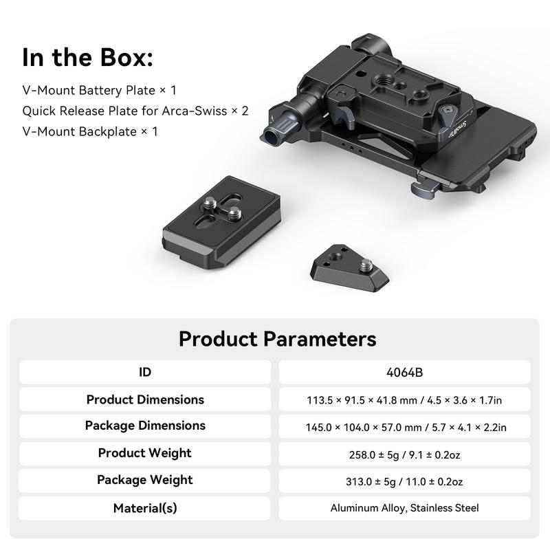 SmallRig V-Mount Battery Plate, V Lock Battery Mounting Plate with Double Quick Release Plate for Arca-Swiss, L-Shape Compact & Foldable V Mount Battery Plate for DSLR Camera, Gimbals & Tripod - 4064B