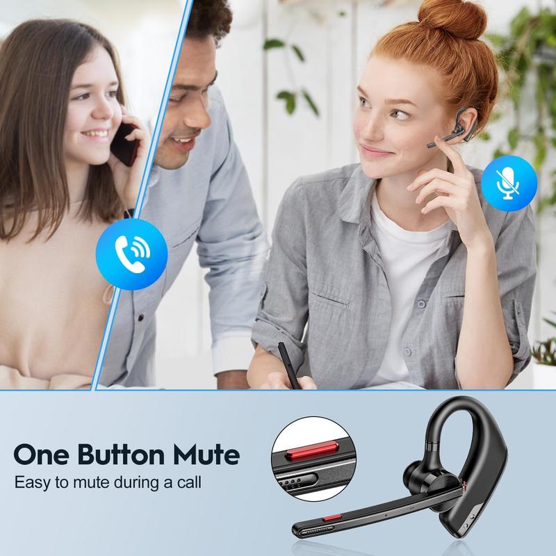 New bee Bluetooth Trucker Headset, Wireless Bluetooth Earpiece for Cellphone with 500mah Charging Case 80h Playtime V5.2 Dual Mic Noise Cancelling Hands-Free Earphones for Office Driver Audio Headphones Earbud Electronic Chargeable