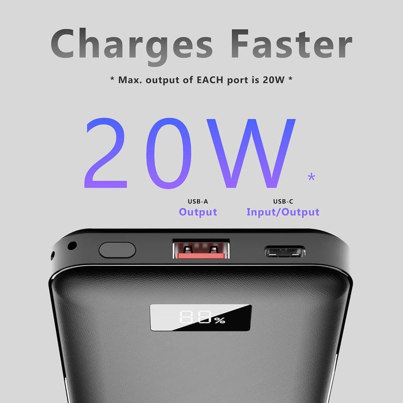 Portable Charger, 2-Pack 20W PD USB C Fast Charging Battery Pack 10000mAh Power Bank with LED Display Travel Power Bank Compatible with iPhone 16 15 14 Samsung S24 S22 Google iPad Android etc