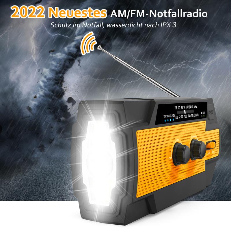 4000mAh Solar Hand Crank Weather Radio, AM FM NOAA, 3-Mode Flashlight, Motion Sensor & SOS for Hurricane Preparedness & Outdoor Use Solar Hand Crank Emergency Radio