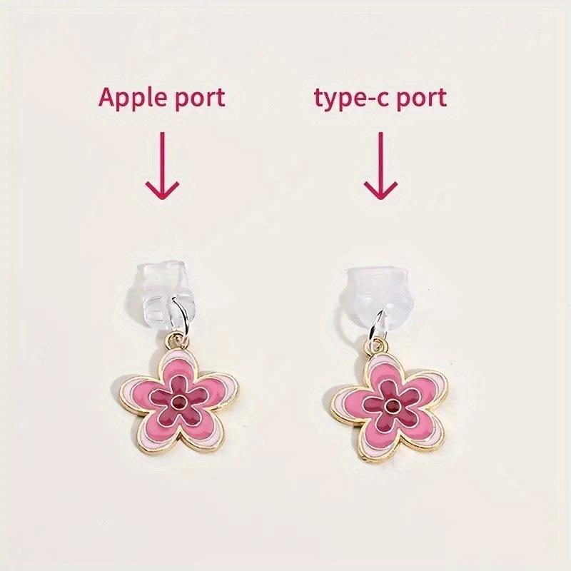 Cute Flower Design Phone Dust Plug, 1 Count Phone Charging Port Anti-Dust Plug, Cell Phone Dust Plug Charm, Phone Accessories for iPhone & Type C