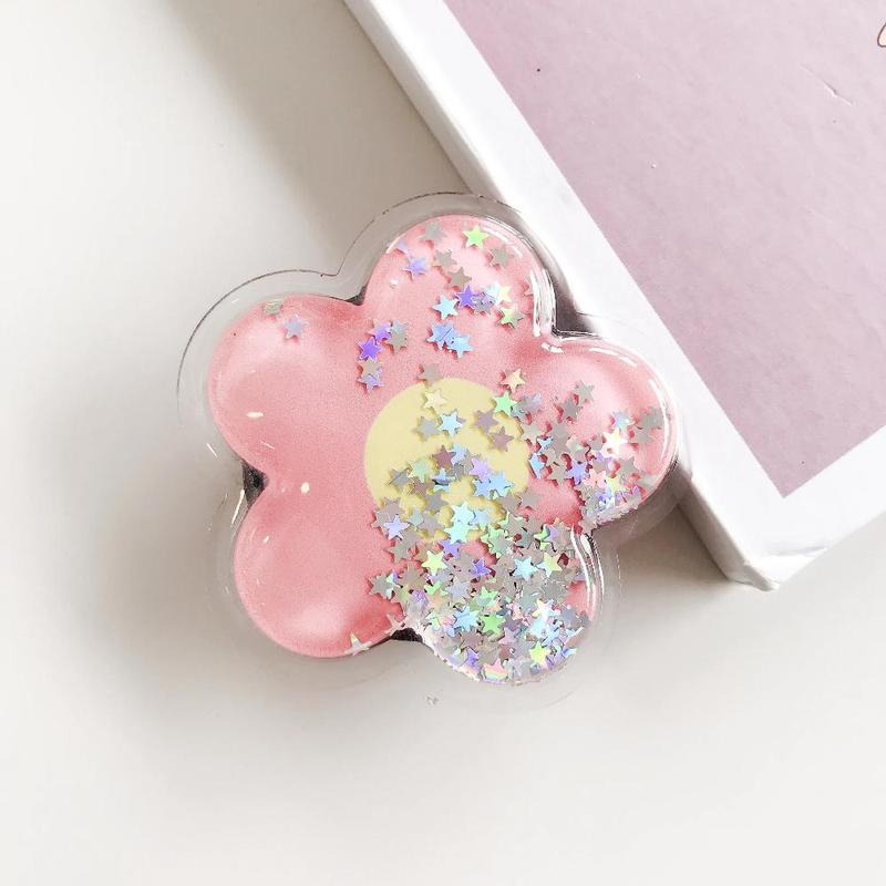 Cute Flower Design Phone Grip, Cartoon Quicksand Grip Phone Expanding Holder, Telescopic Finger Ring Holder, Universal Mobile Phone Stand