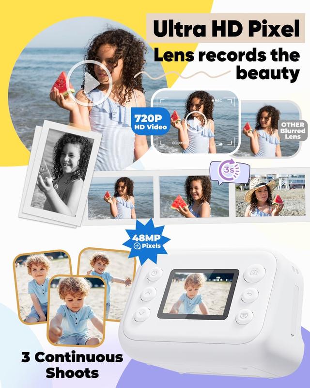 Instant Print, Inkless , Digital Video ,  Card Charging AdjustableDurable Sd Chargeable,Auto Focus Digital  for Summer. Compact Boys Memory fujifilmcamera 1080p  point & shoot   polaroid printer instax camera fujifilm fuji camera