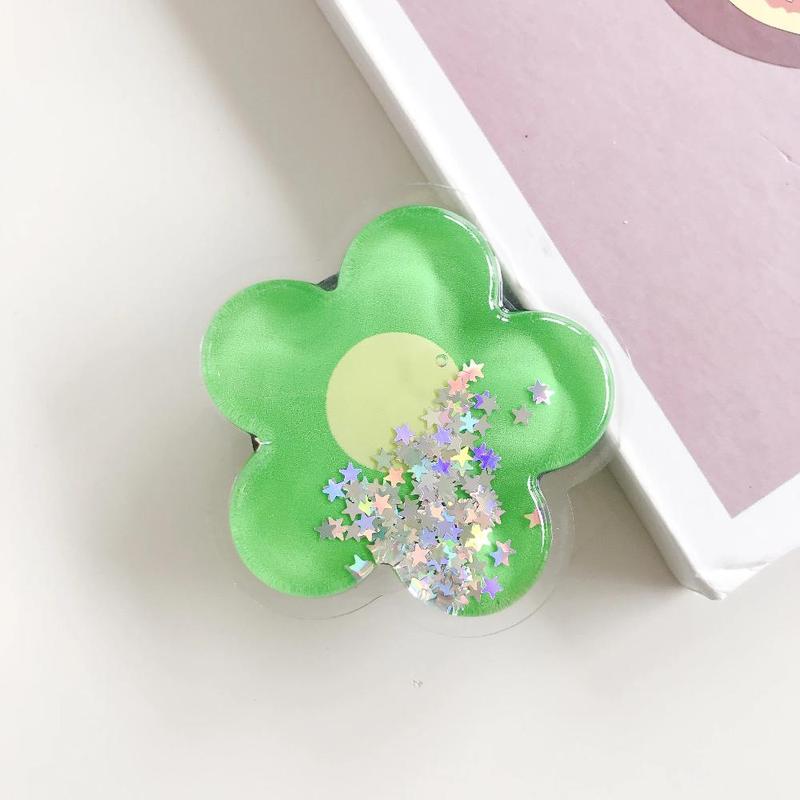 Cute Flower Design Phone Grip, Cartoon Quicksand Grip Phone Expanding Holder, Telescopic Finger Ring Holder, Universal Mobile Phone Stand