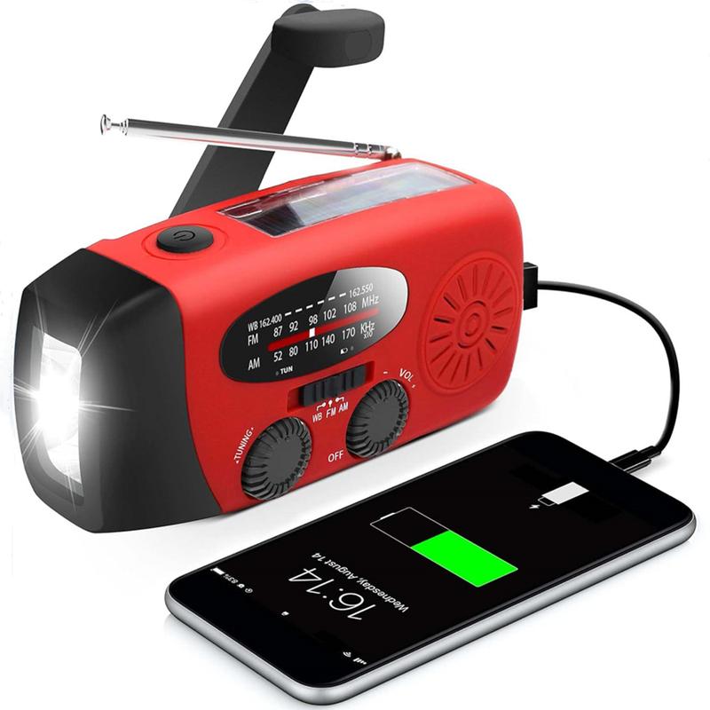 Portable Mini Emergency Radio! FM AM NOAA, hand crank solar powered. 2000mAh battery, SOS alert, 3 LED flashlight & phone charger.