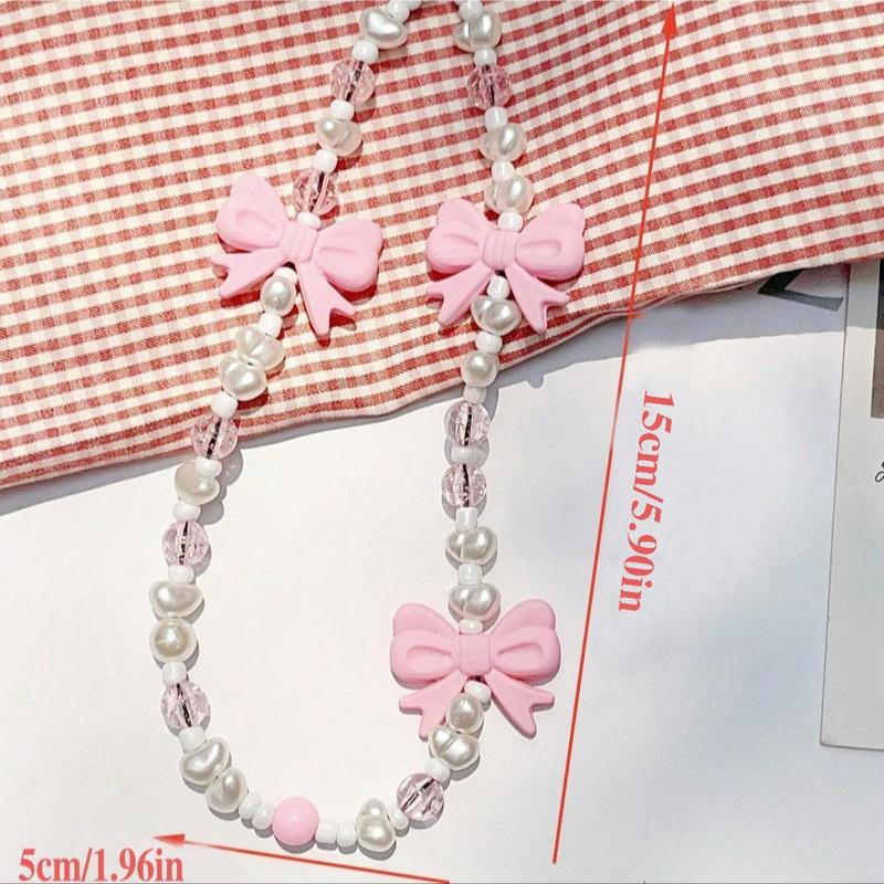 Cute Bowknot Design Beaded Phone Chain, Fashionable Phone Lanyard for Women & Girls, Phone Decoration Accessories for iPhone