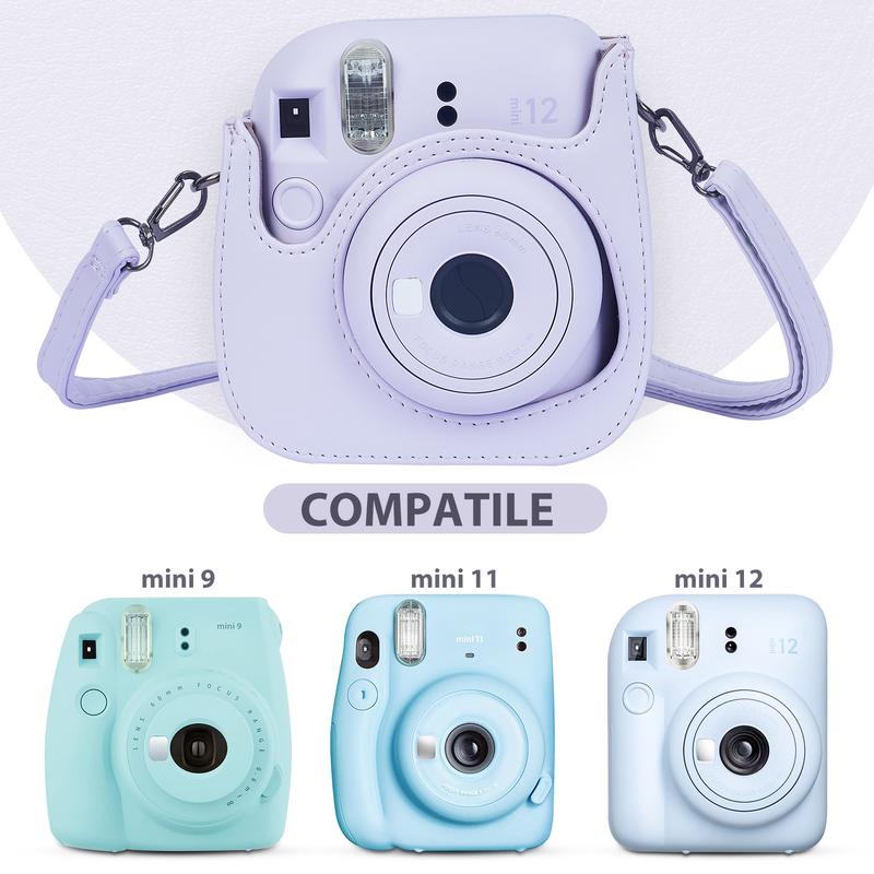 Instant mini 12 Camera Protective Cover , Handheld Mini12 Camera Storage Bag Compatible with Fujifilm Instax Mini 12 11,PU Leather Bag with Pocket and  Shoulder Strap, Accessories