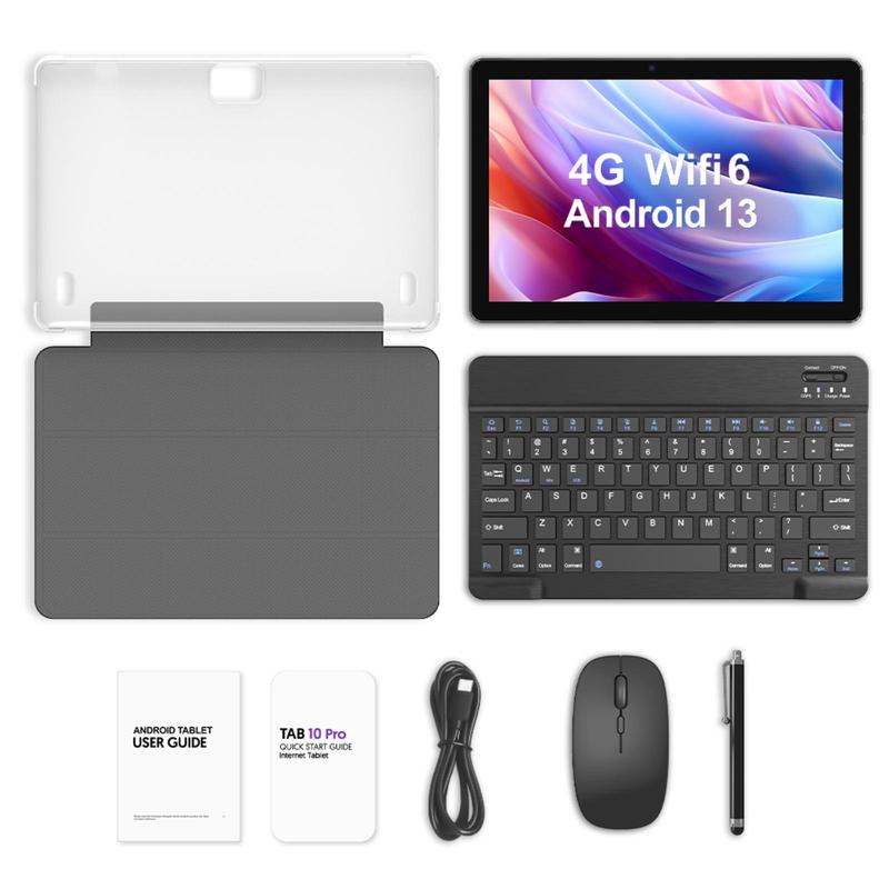 10 Inch Android 13 Tablet, 1 Set 7GB RAM 64GB ROM Tablet with Keyboard & Mouse & Case, 5G Dual-band WIFI6 Tablet, 2MP+8MP Camera Tablet