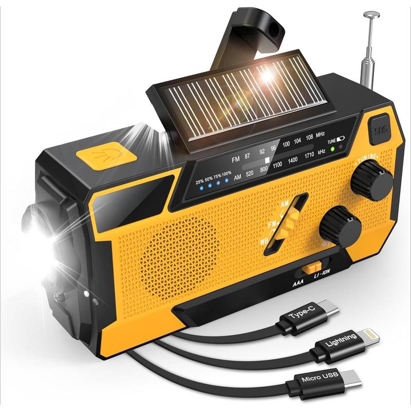 Emergency Weather Radio 7400mWh Emergency Crank Radio 3 in 1 Charging Cable Hand Crank Solar Radio with NOAA AM FM Power Bank SOS Alert Flashlight for Emergency Camping Storm Survival