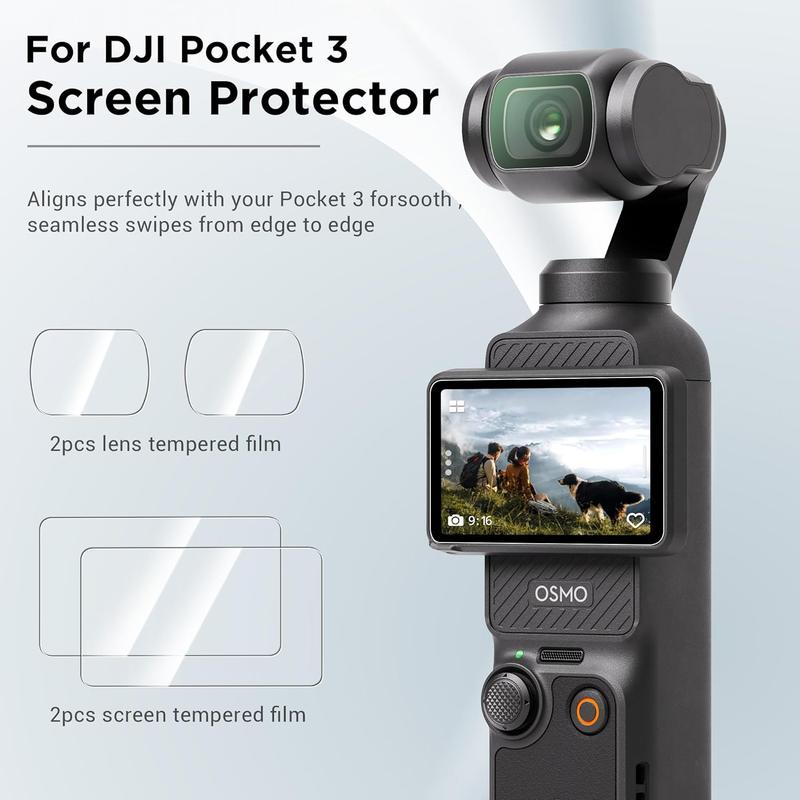 DJI  Pocket 3 Screen Protector,  Pocket 3 Lens Protector for DJI  Pocket 3 Accessories with Tempered Glass LCD Display Film, Ultra HD, 9H Hardness, Scratch Resistant